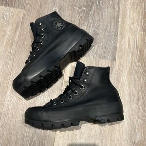 Converse black leather lugged hike boots